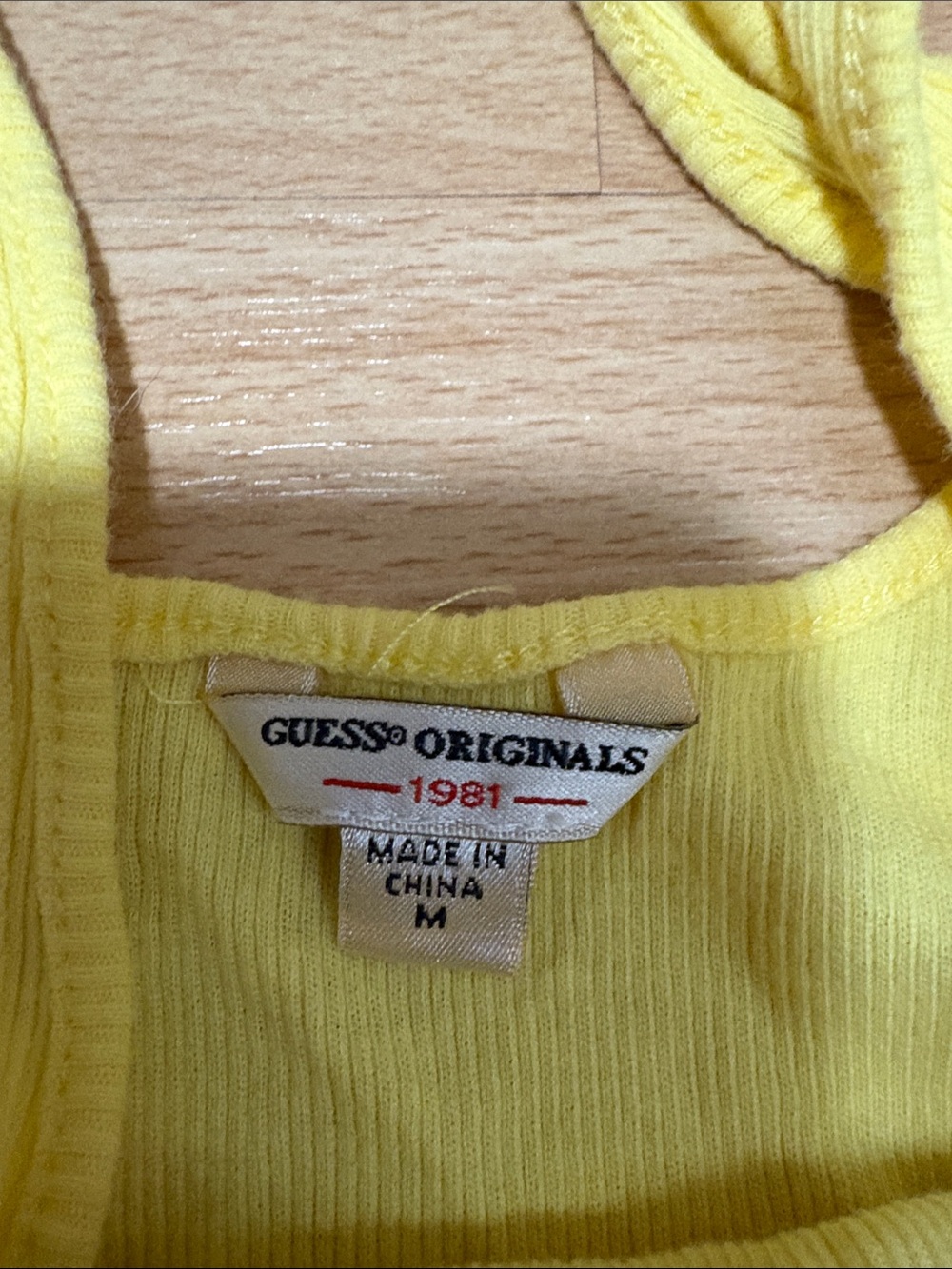 GUESS Yellow Ribbed Logo Tank Top - Picture 2 of 2